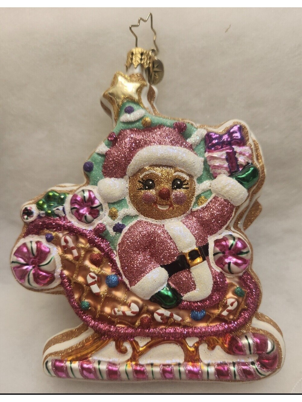 Christopher Radko Dashing Through The Icing Gingerbread Sleigh Ornament Rare 5"